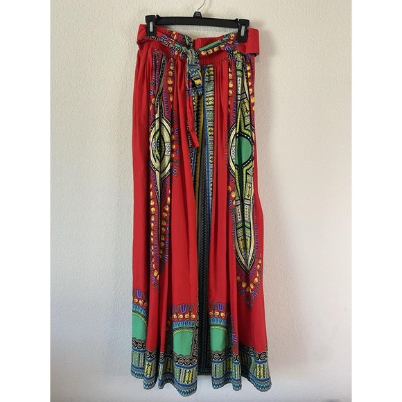 Couch Me High Waist Maxi Skirt Red Green African Print Boho - Picture 1 of 6